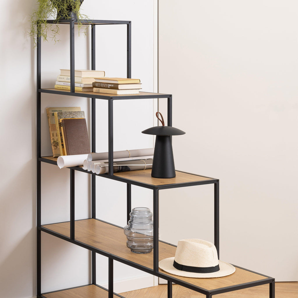 Seaford Bookcase with 4 Shelves in Black and Oak - image 6