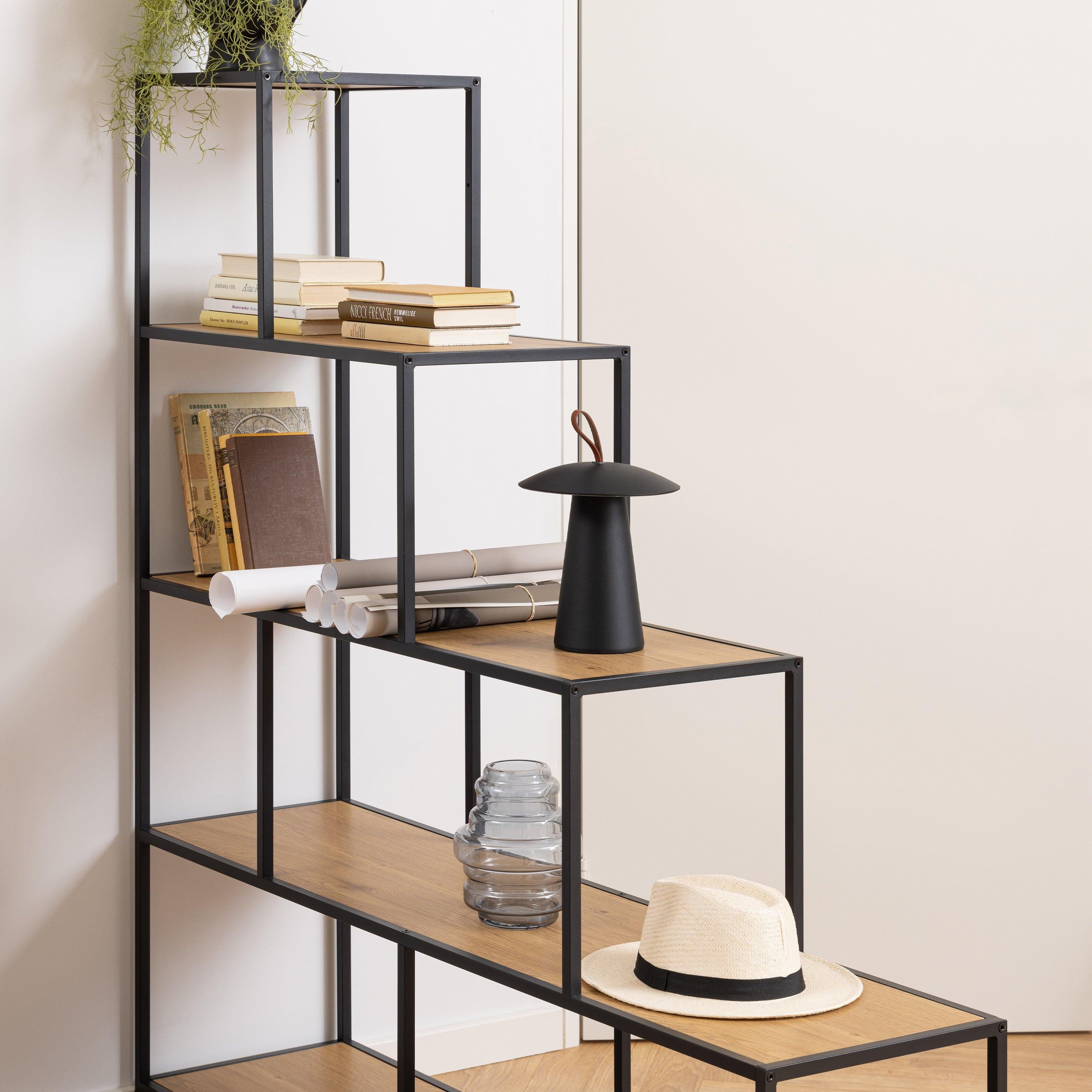 Seaford Bookcase with 4 Shelves in Black and Oak - image 6