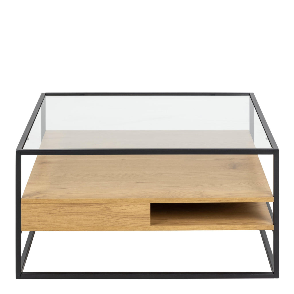 Randolf Square Coffee Table with 2 Shelves in Black and Oak - image 2