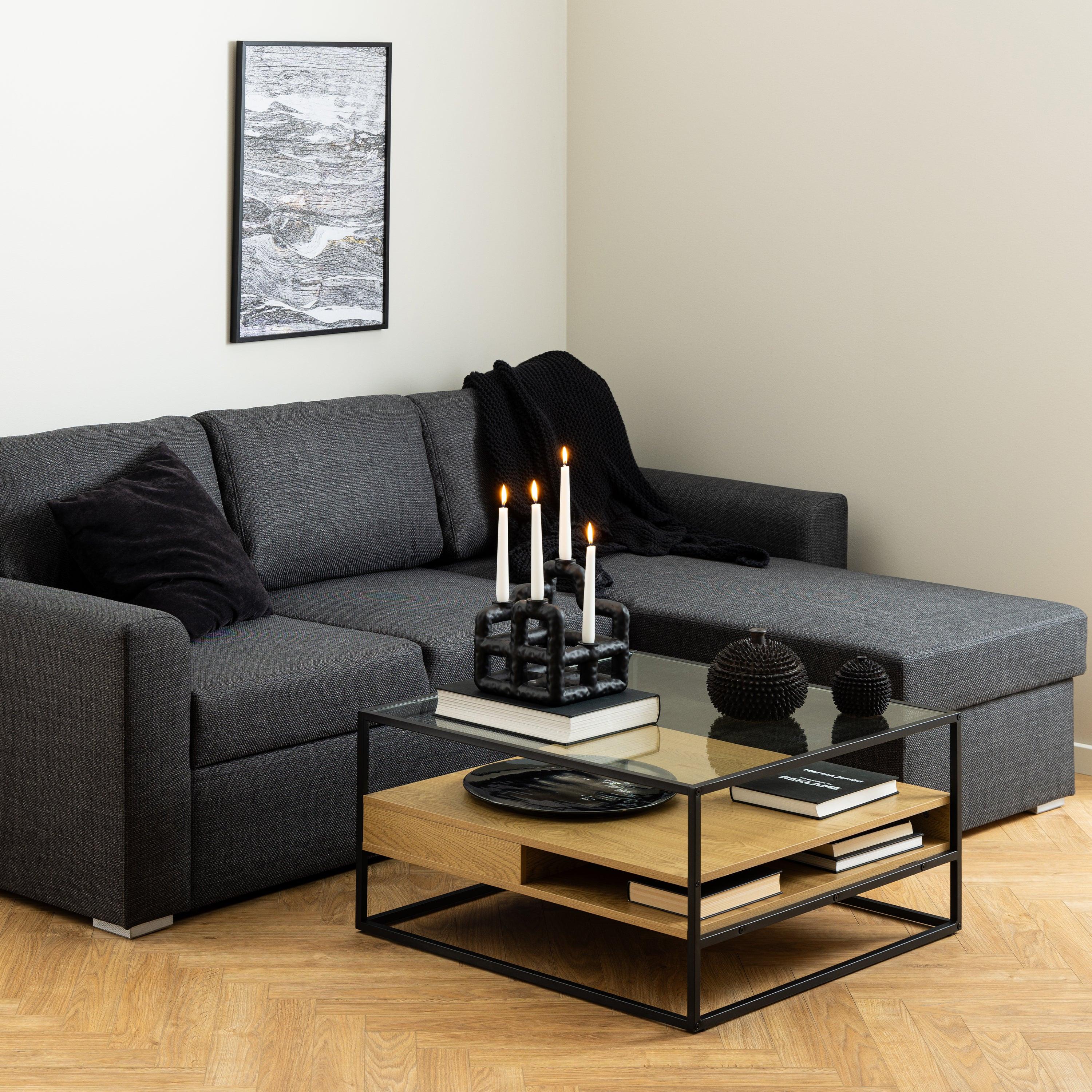 Randolf Square Coffee Table with 2 Shelves in Black and Oak - image 3