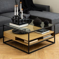 Randolf Square Coffee Table with 2 Shelves in Black and Oak - image 4