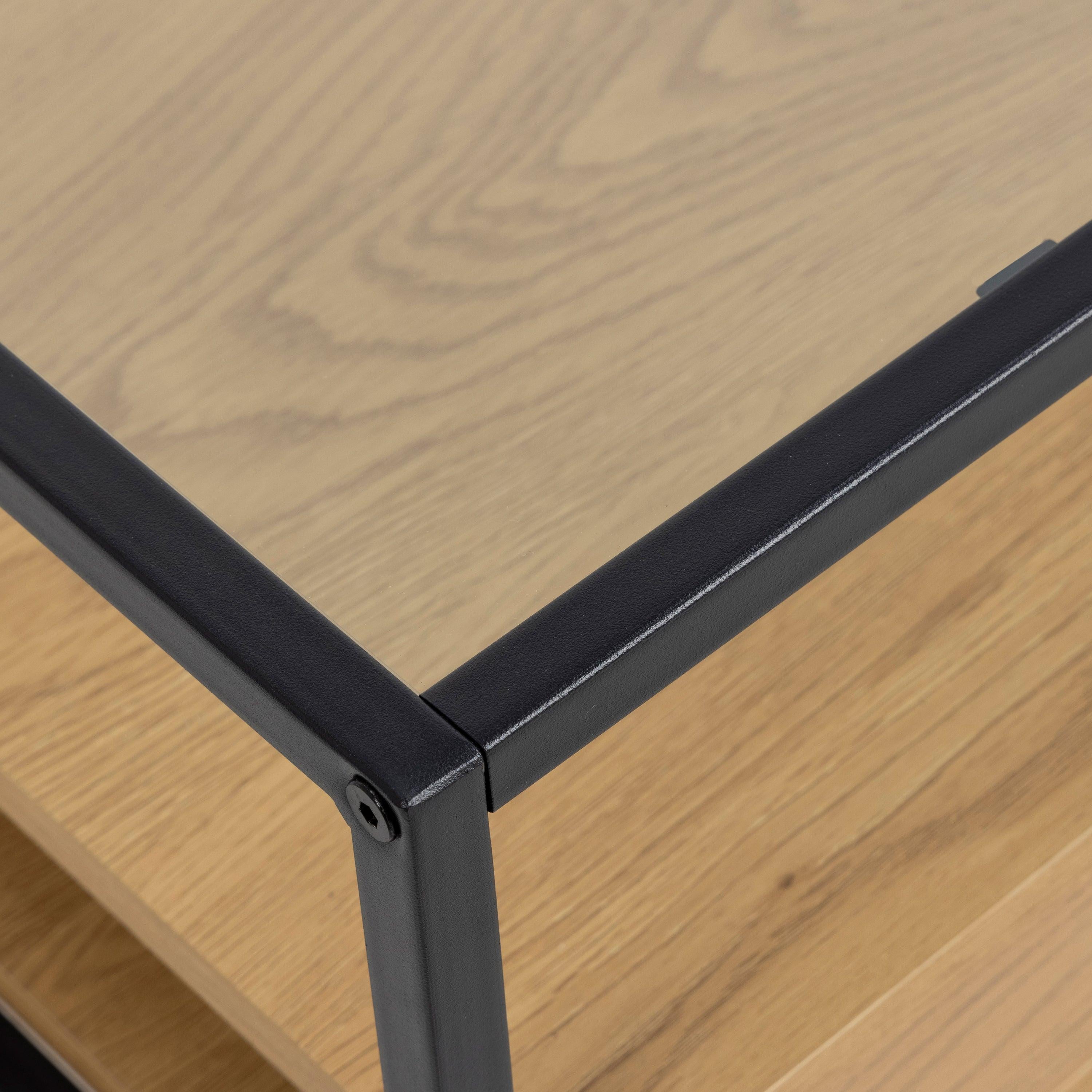 Randolf Square Coffee Table with 2 Shelves in Black and Oak - image 5