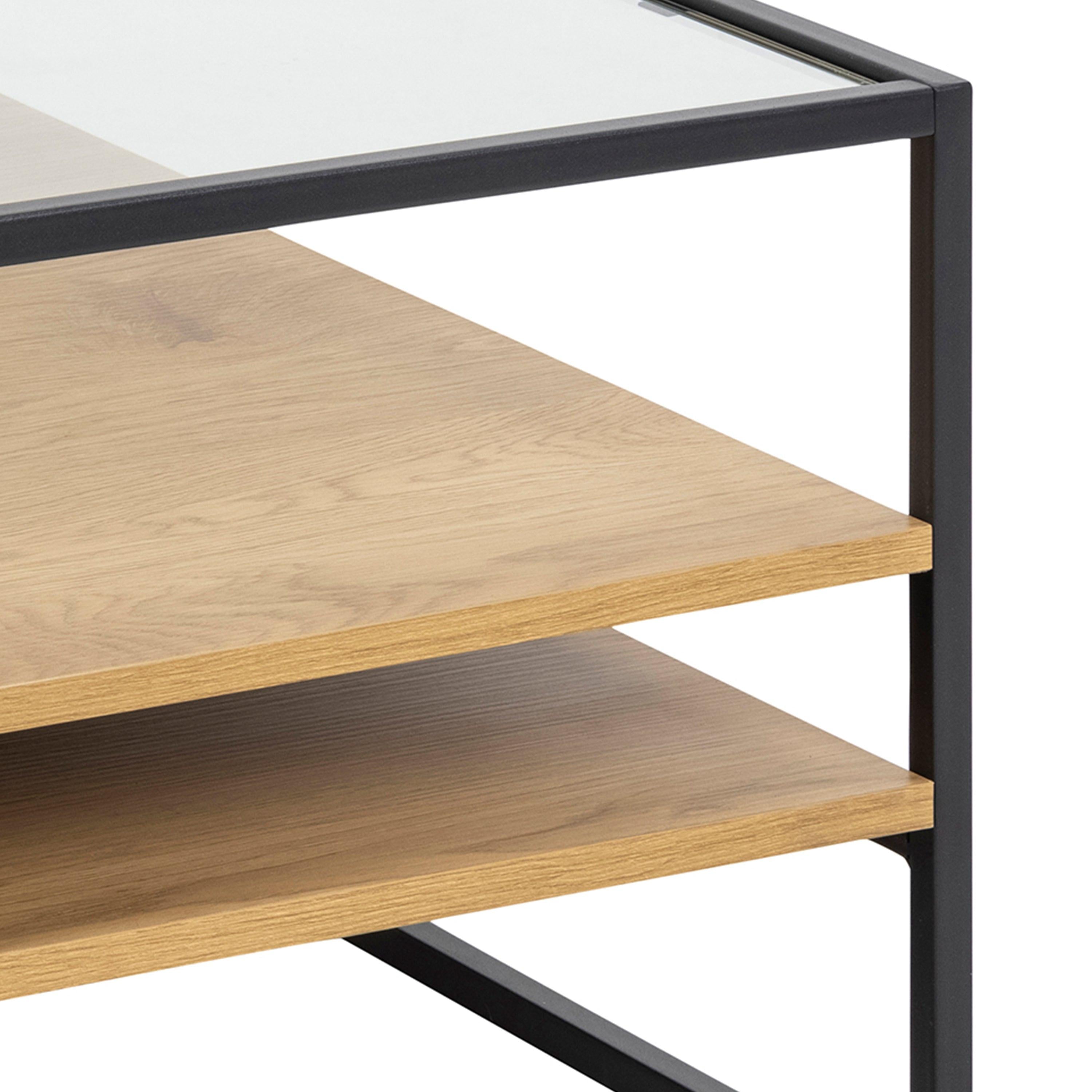 Randolf Square Coffee Table with 2 Shelves in Black and Oak - image 6