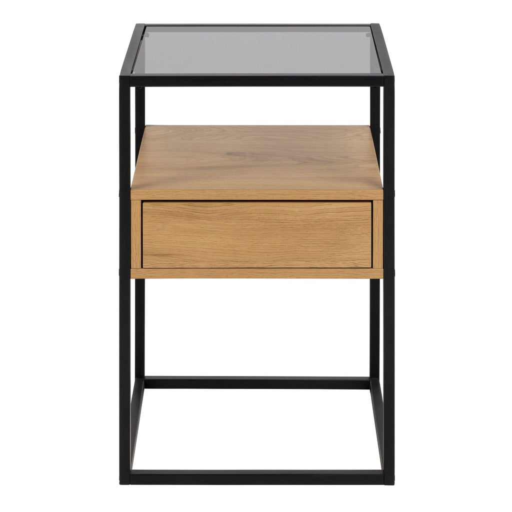 Randolf Square Bedside Table with 1 Drawer in Black and Oak - image 2