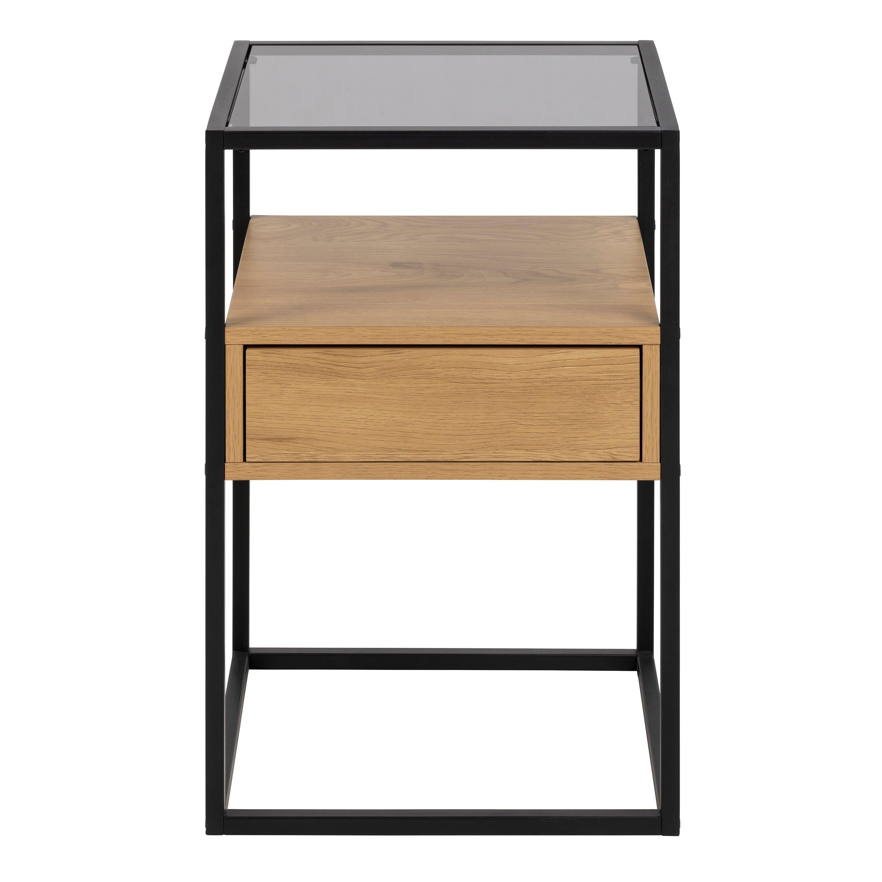 Randolf Square Bedside Table with 1 Drawer in Black and Oak - image 2