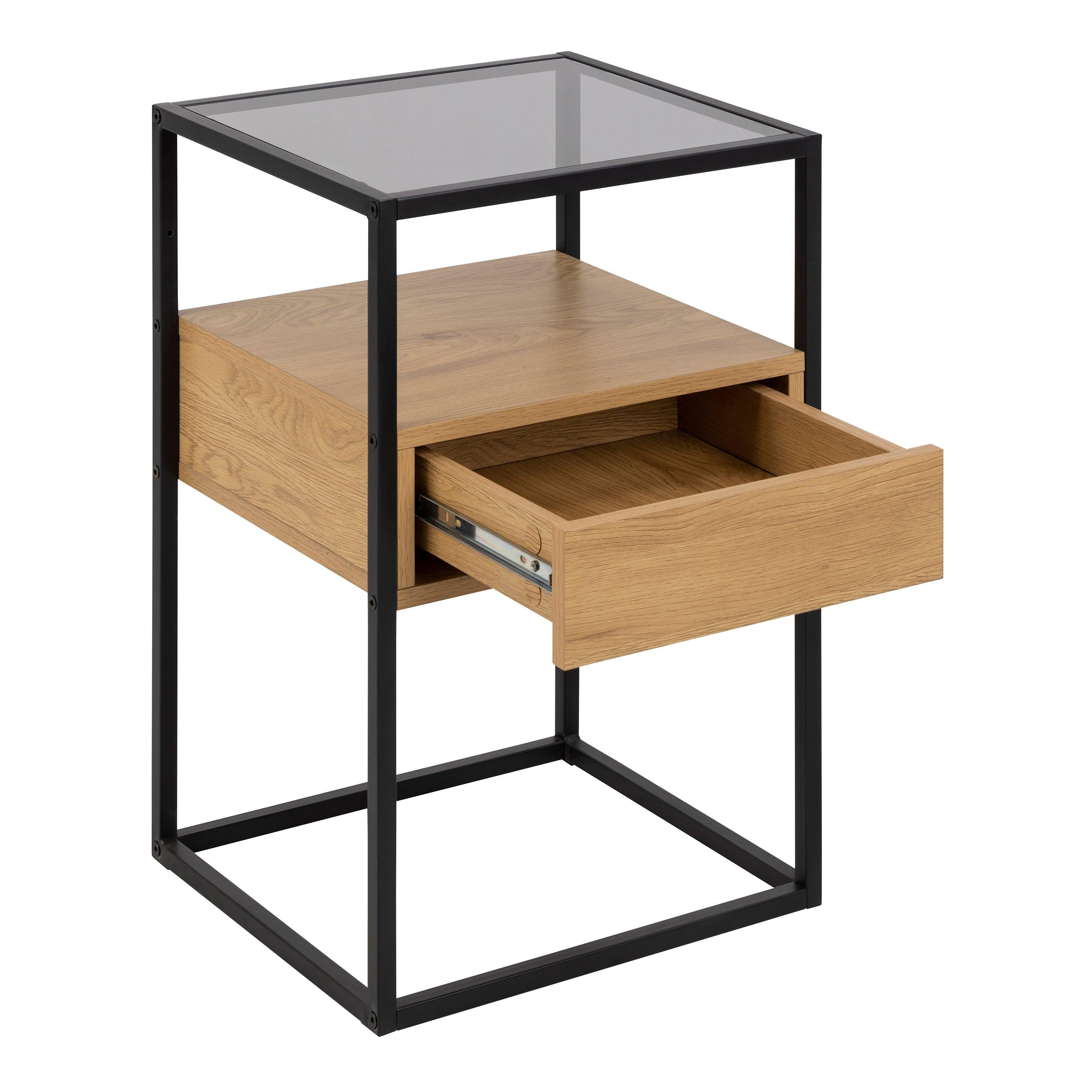 Randolf Square Bedside Table with 1 Drawer in Black and Oak - image 3