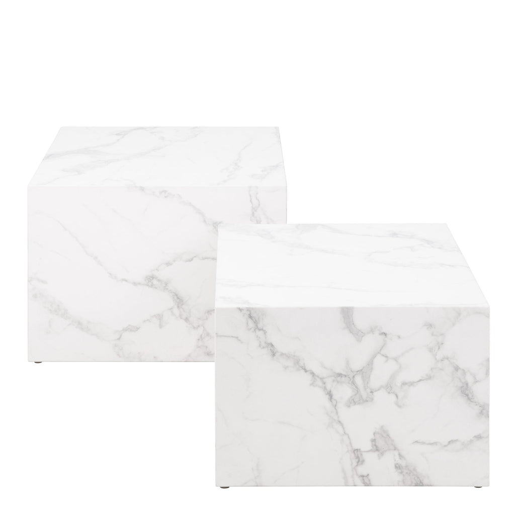 Dice Square Coffee Table Set in White Marble Carrara - image 2