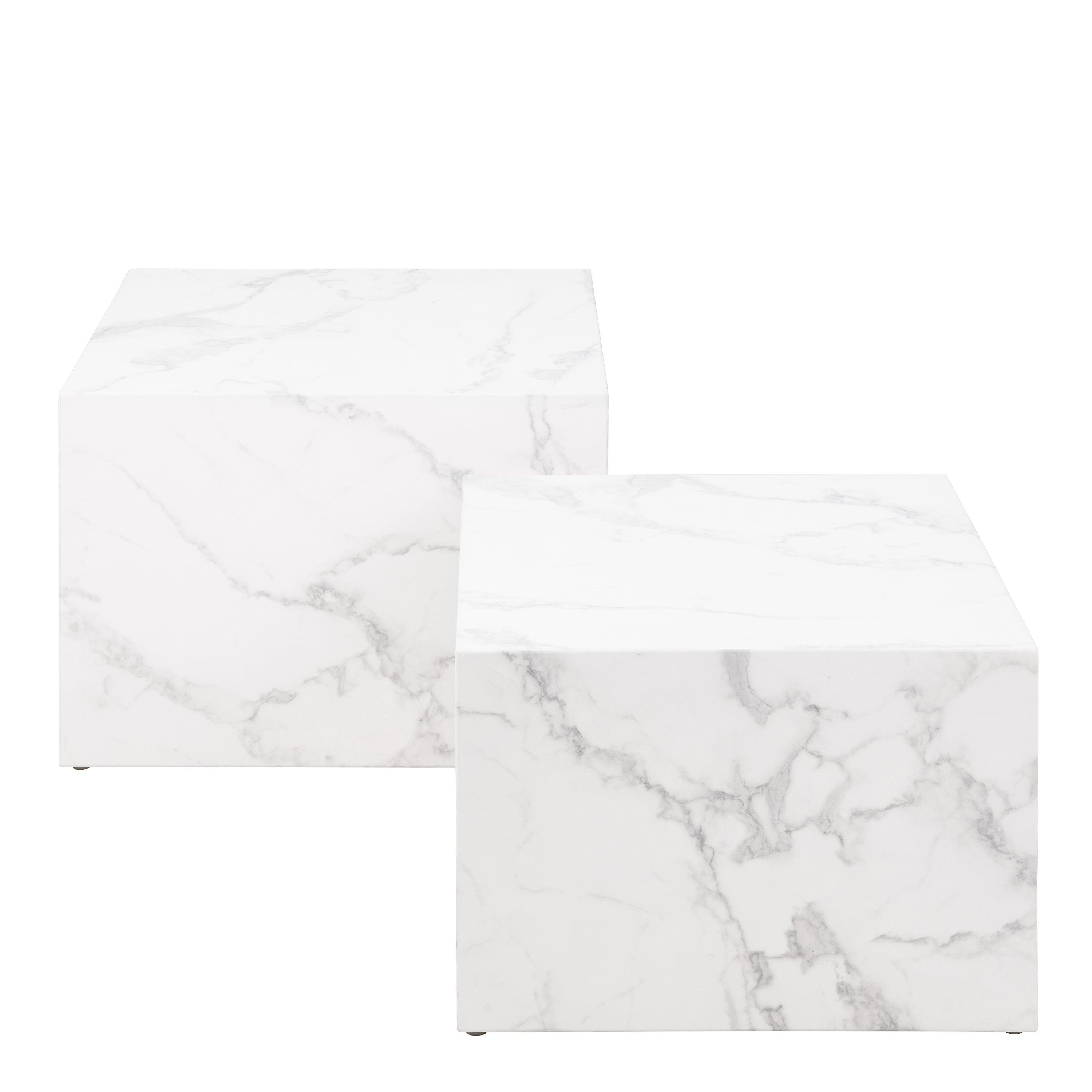 Dice Square Coffee Table Set in White Marble Carrara - image 2