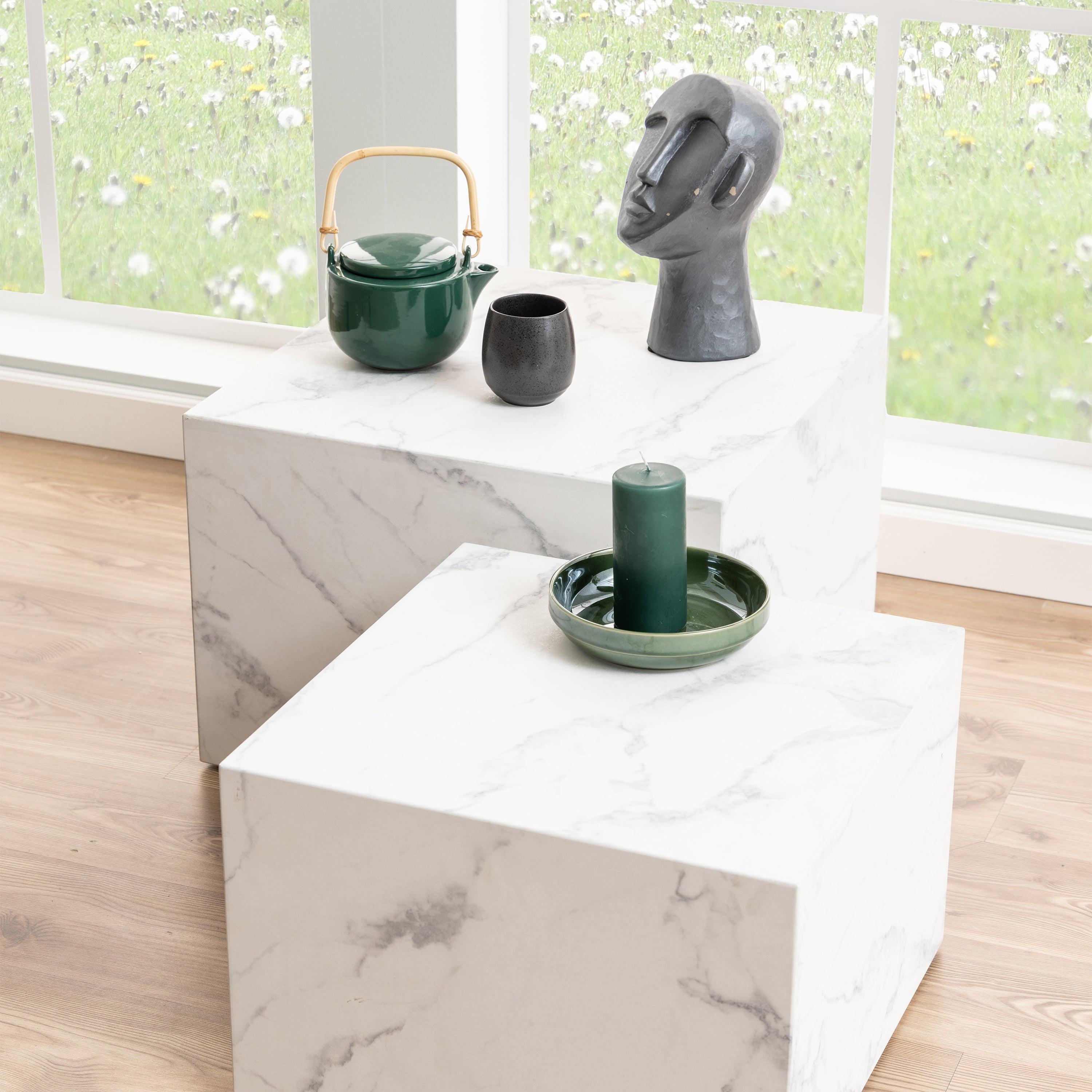 Dice Square Coffee Table Set in White Marble Carrara - image 4