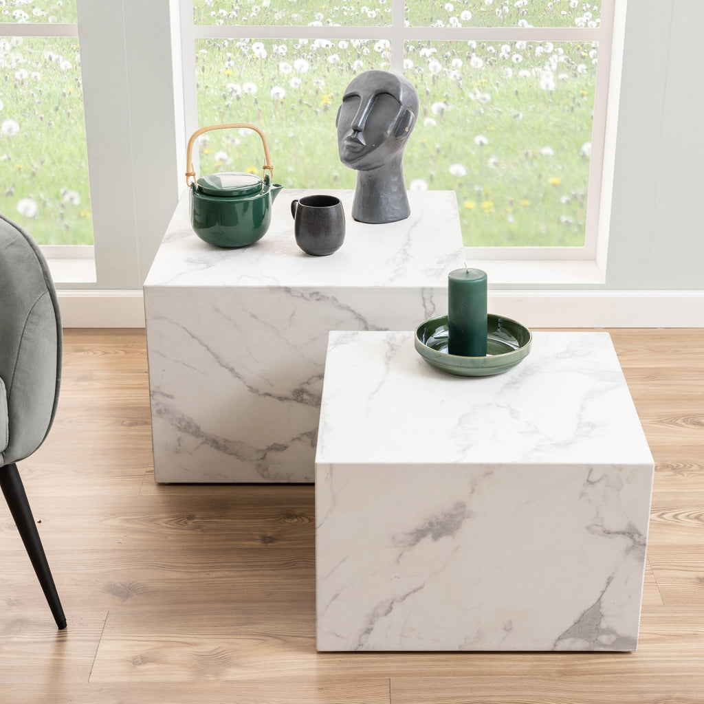 Dice Square Coffee Table Set in White Marble Carrara - image 5