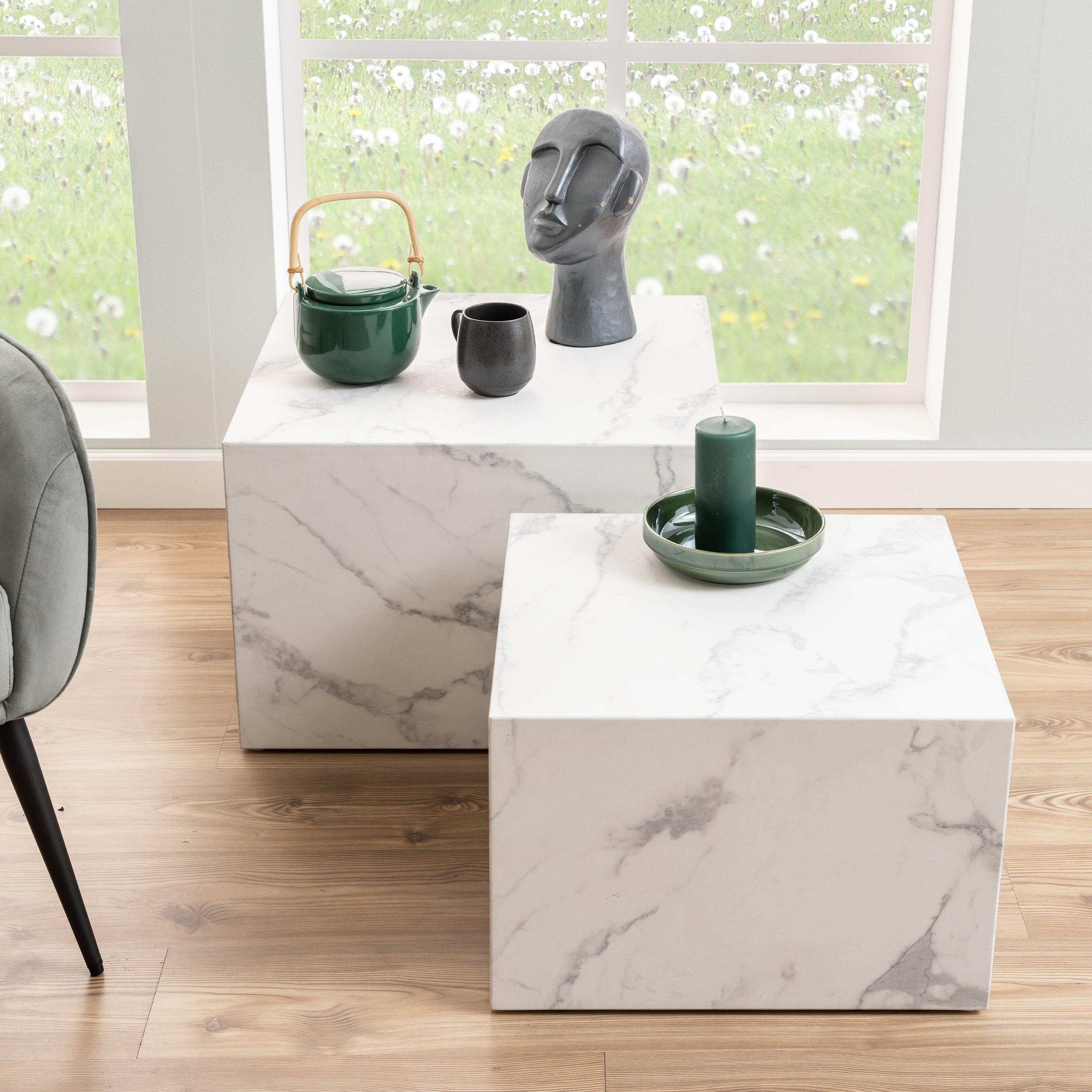 Dice Square Coffee Table Set in White Marble Carrara - image 5