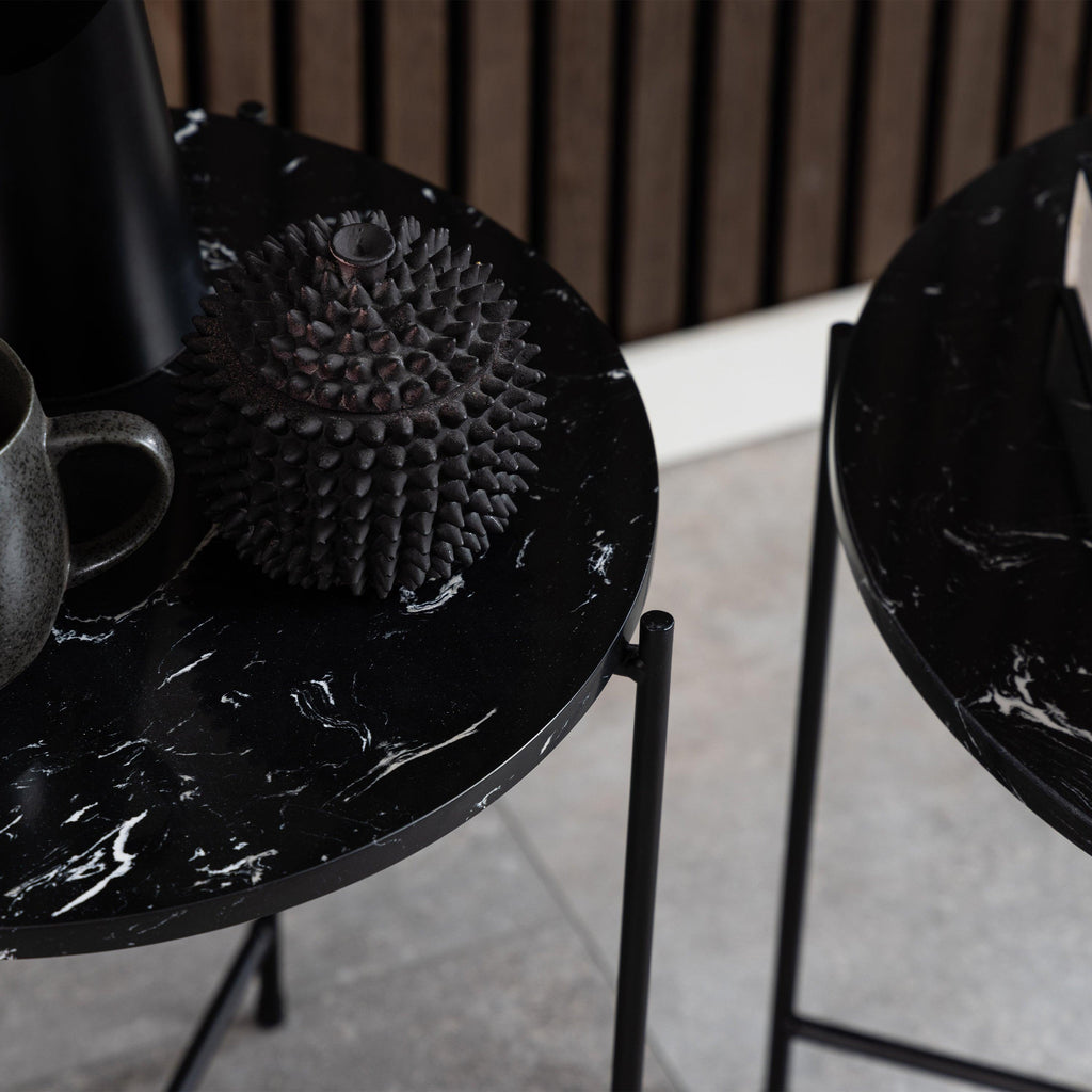 Avila Side Table with Black Polished Marble Stone 42x45cm - image 7