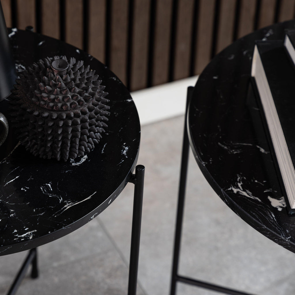 Avila Side Table with Black Polished Marble Stone 52x40cm - image 6