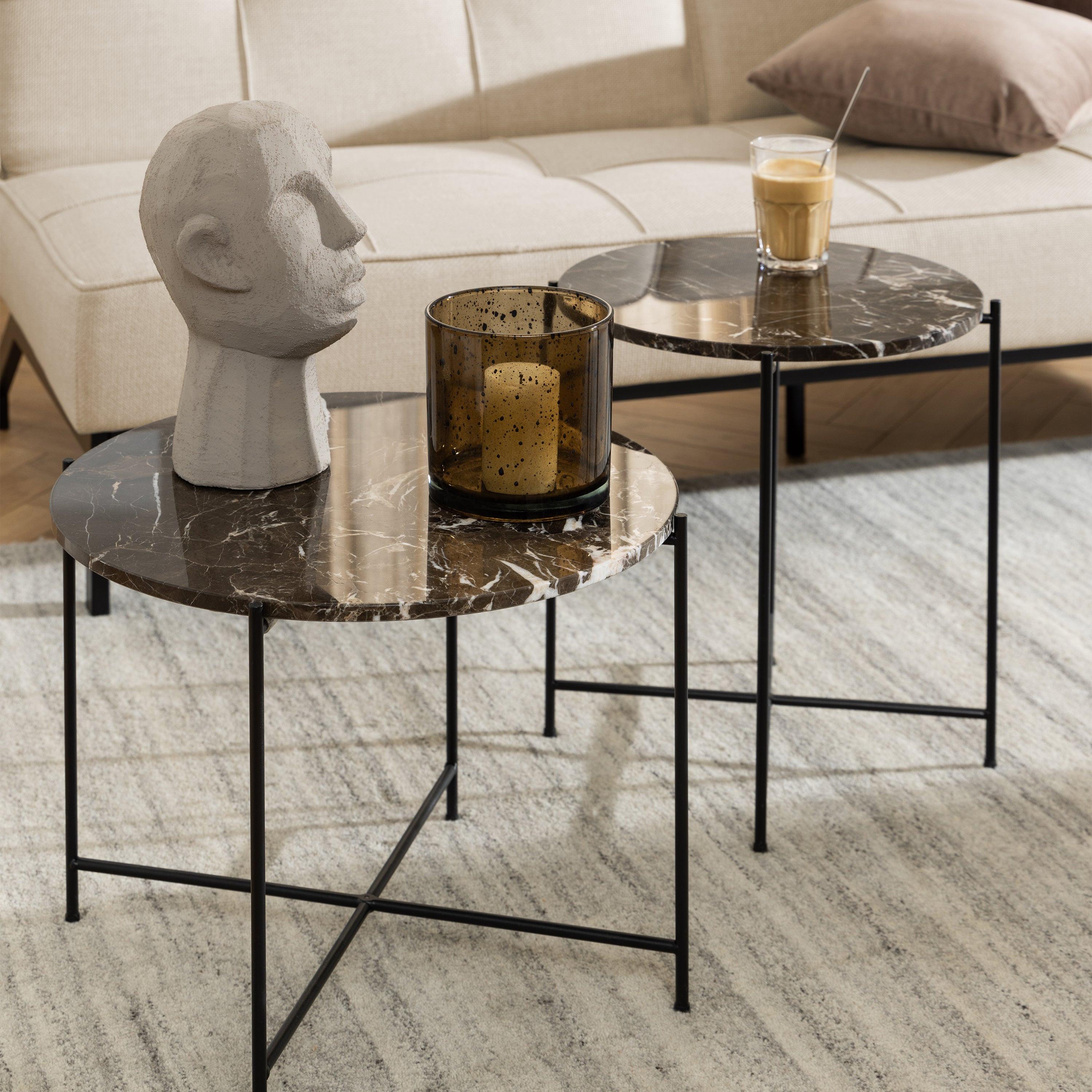 Avila Side Table with Brown Marble Top 42x45cm - image 5