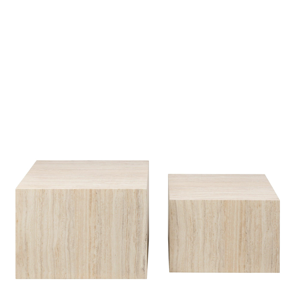 Dice Square Coffee Table Set in Light Travertine Effect - image 2