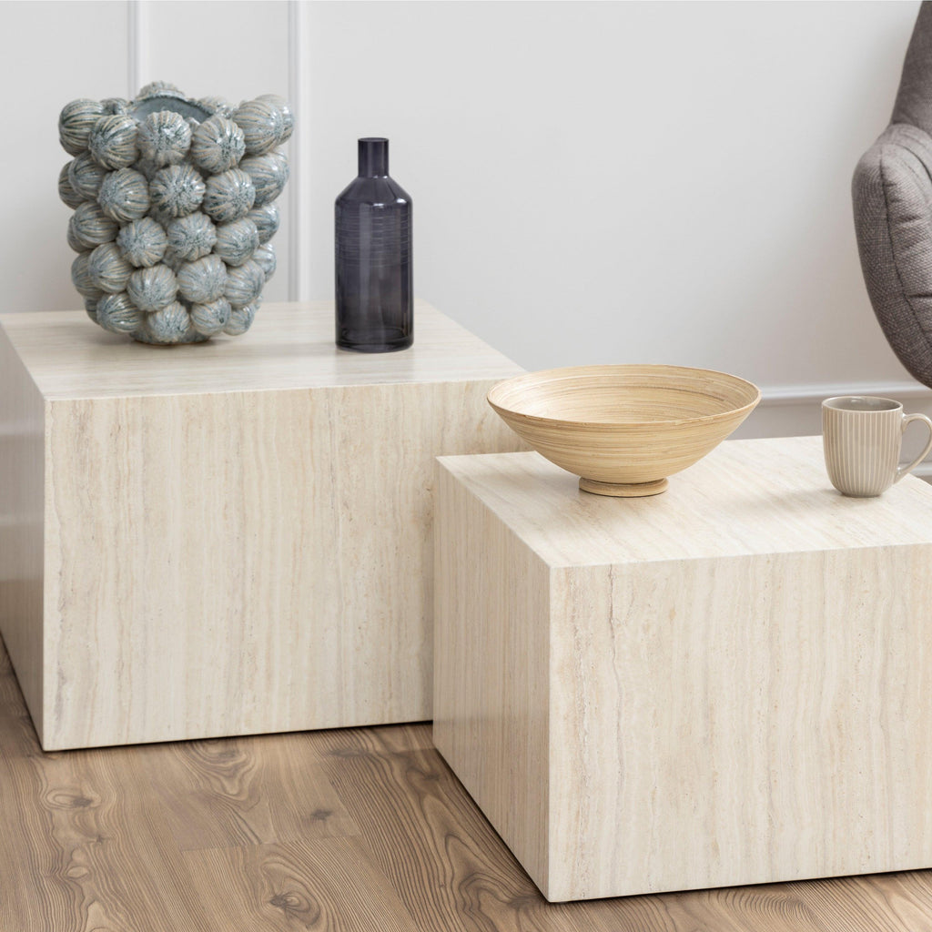 Dice Square Coffee Table Set in Light Travertine Effect - image 4