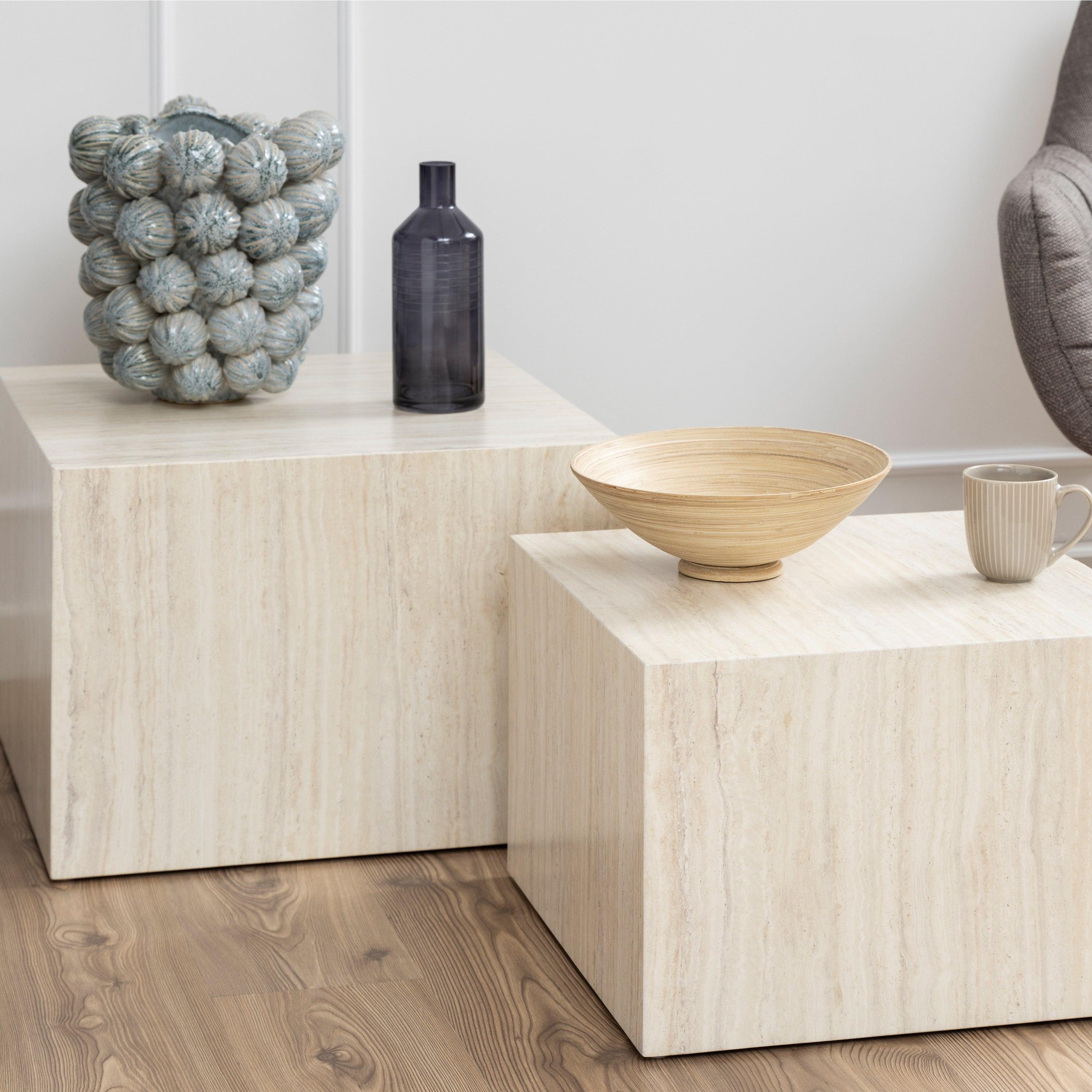 Dice Square Coffee Table Set in Light Travertine Effect - image 4