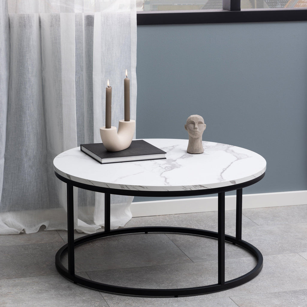 Spiro Coffee Table with White Marble Melamine Top & Black Legs - image 3
