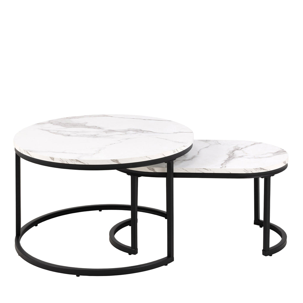 Spiro Coffee Table Set with White Marble Melamine Top & Black Legs - image 2