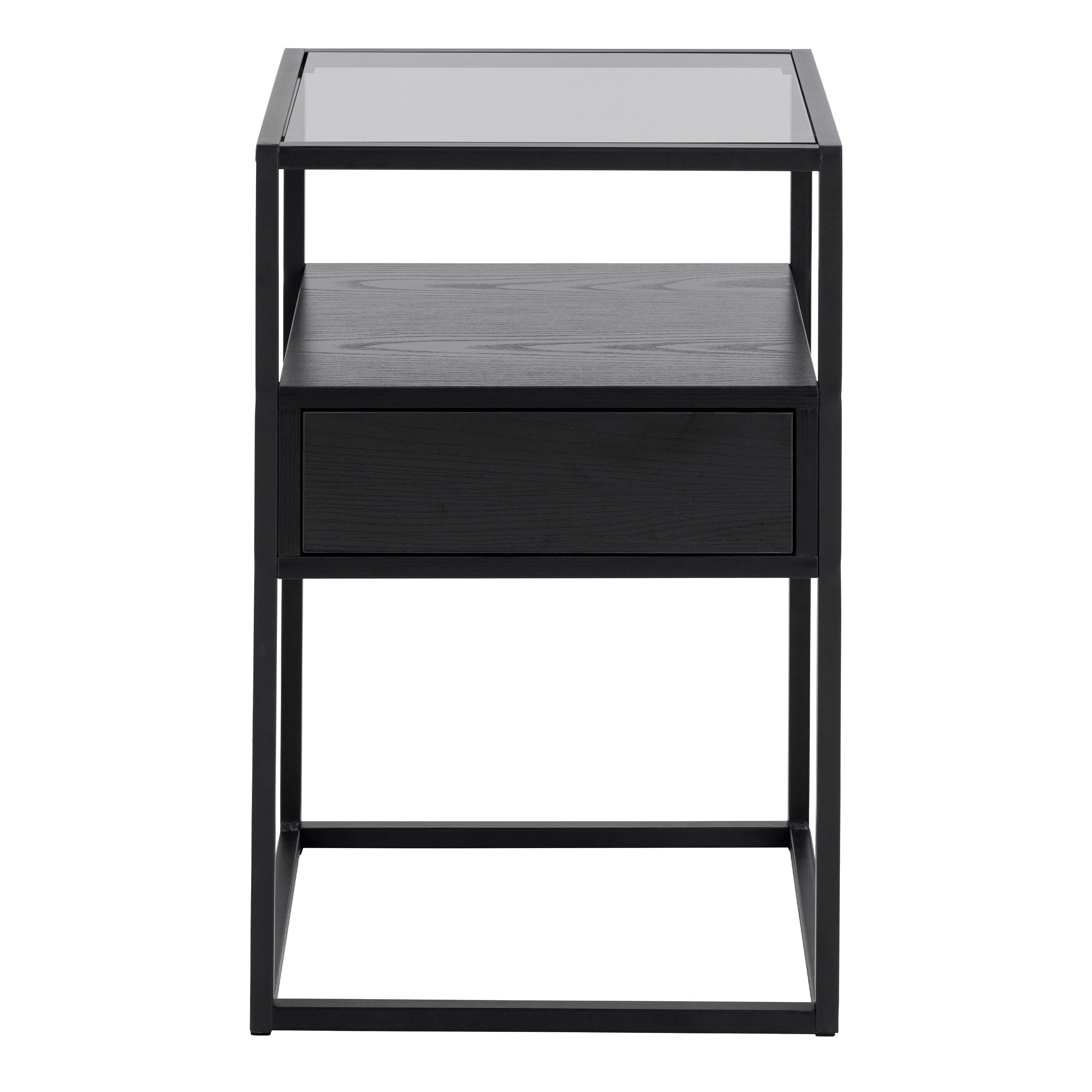 Randolf Bedside Table in Black with Smoked Glass - image 2