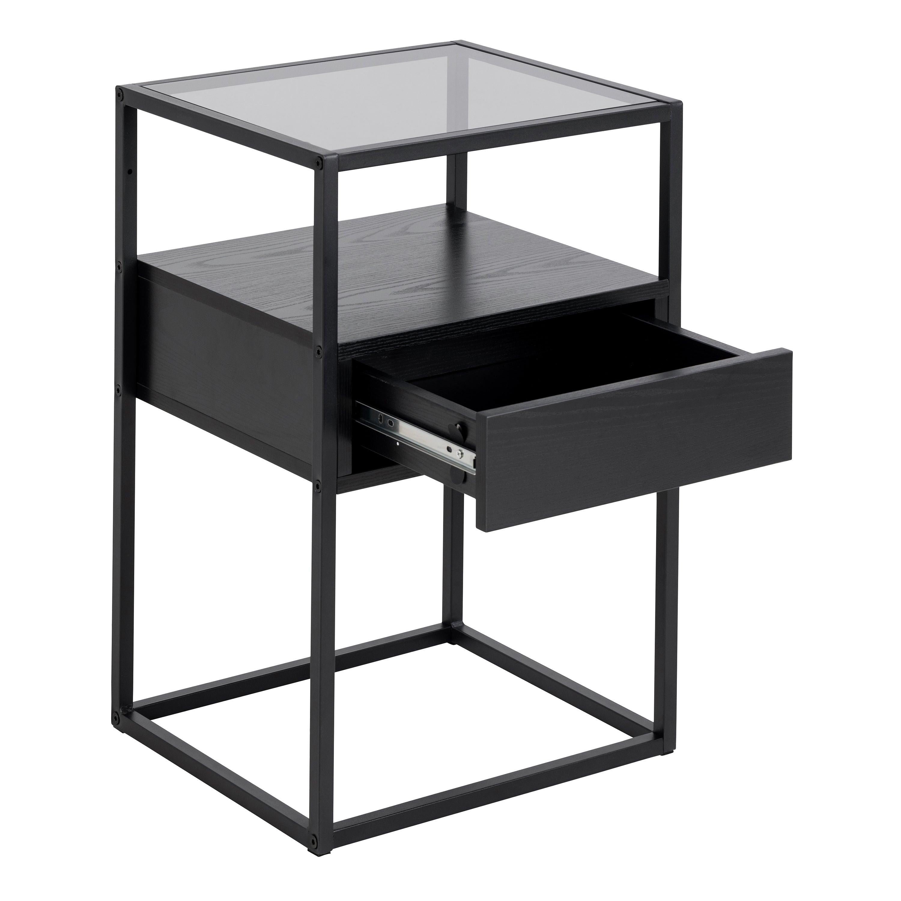Randolf Bedside Table in Black with Smoked Glass - image 4
