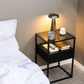 Randolf Bedside Table in Black with Smoked Glass - image 5