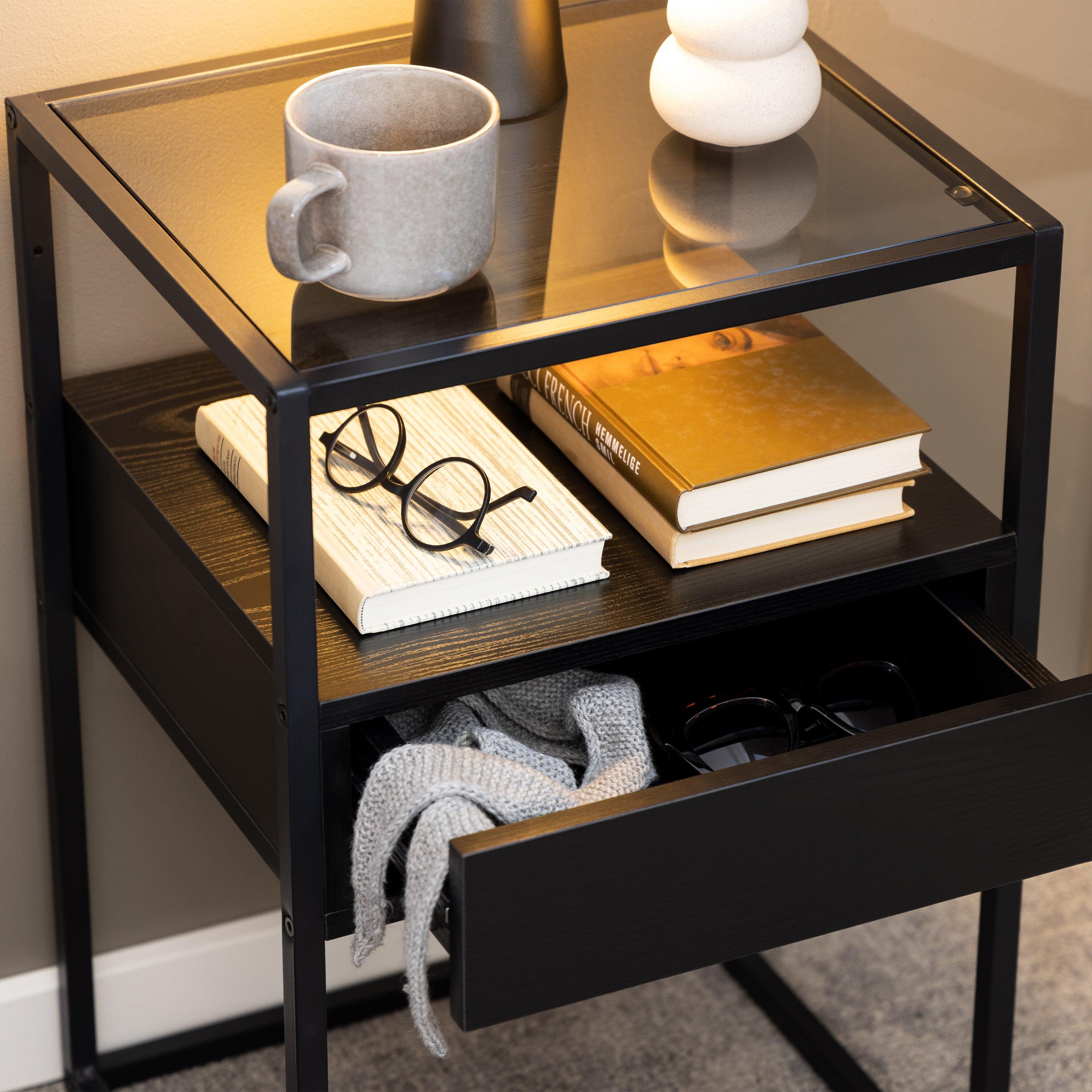 Randolf Bedside Table in Black with Smoked Glass - image 6