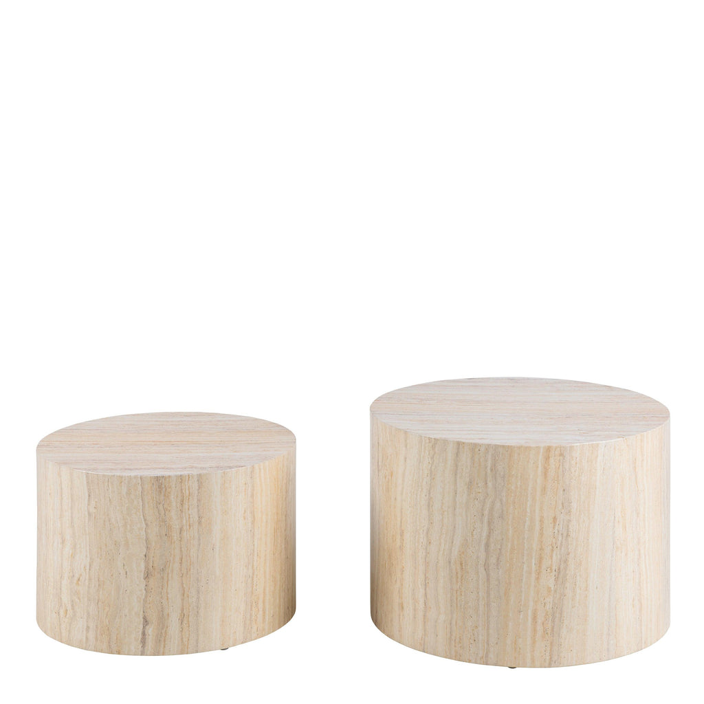 Dice Round Coffee Table Set in Light Travertine Effect - image 2