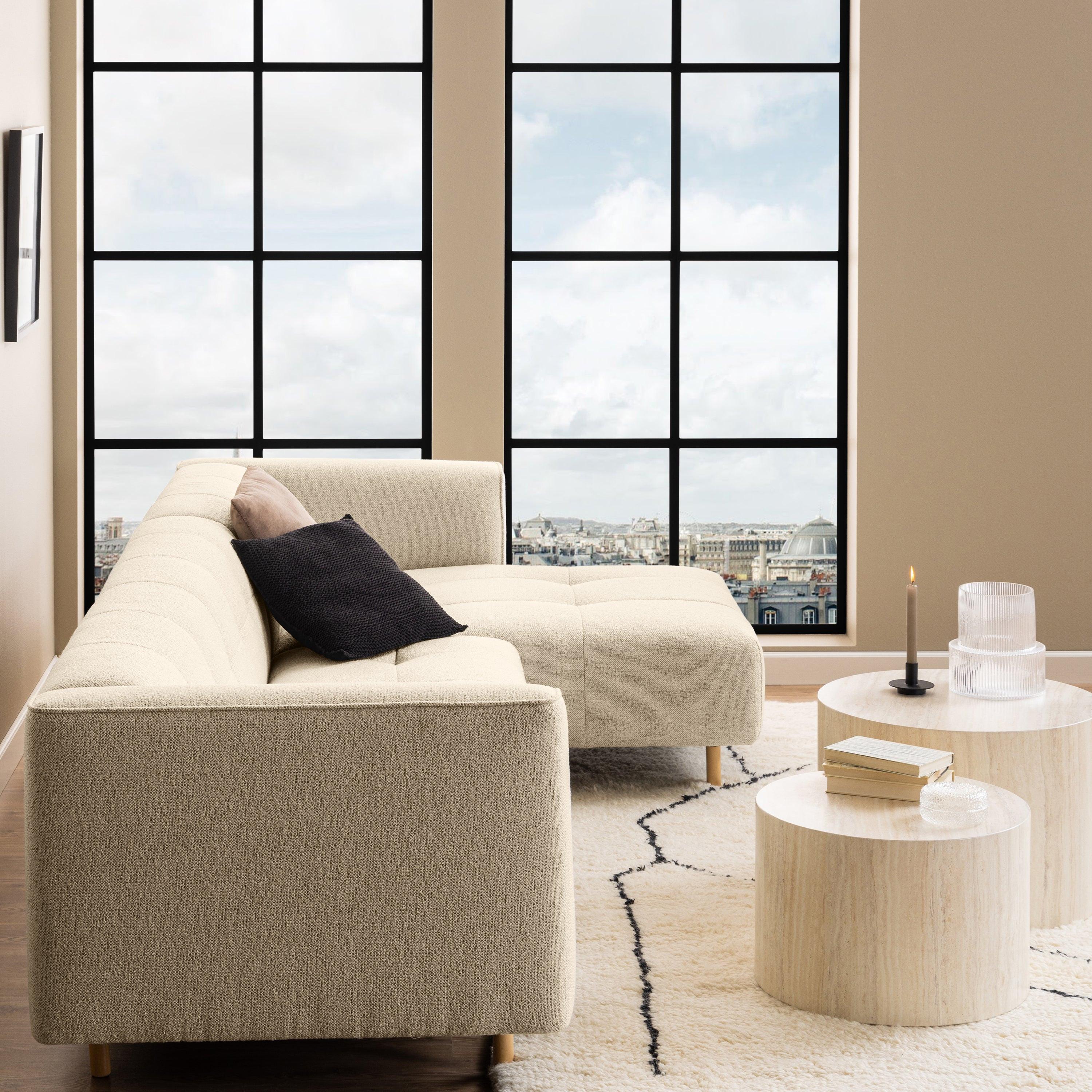 Dice Round Coffee Table Set in Light Travertine Effect - image 3
