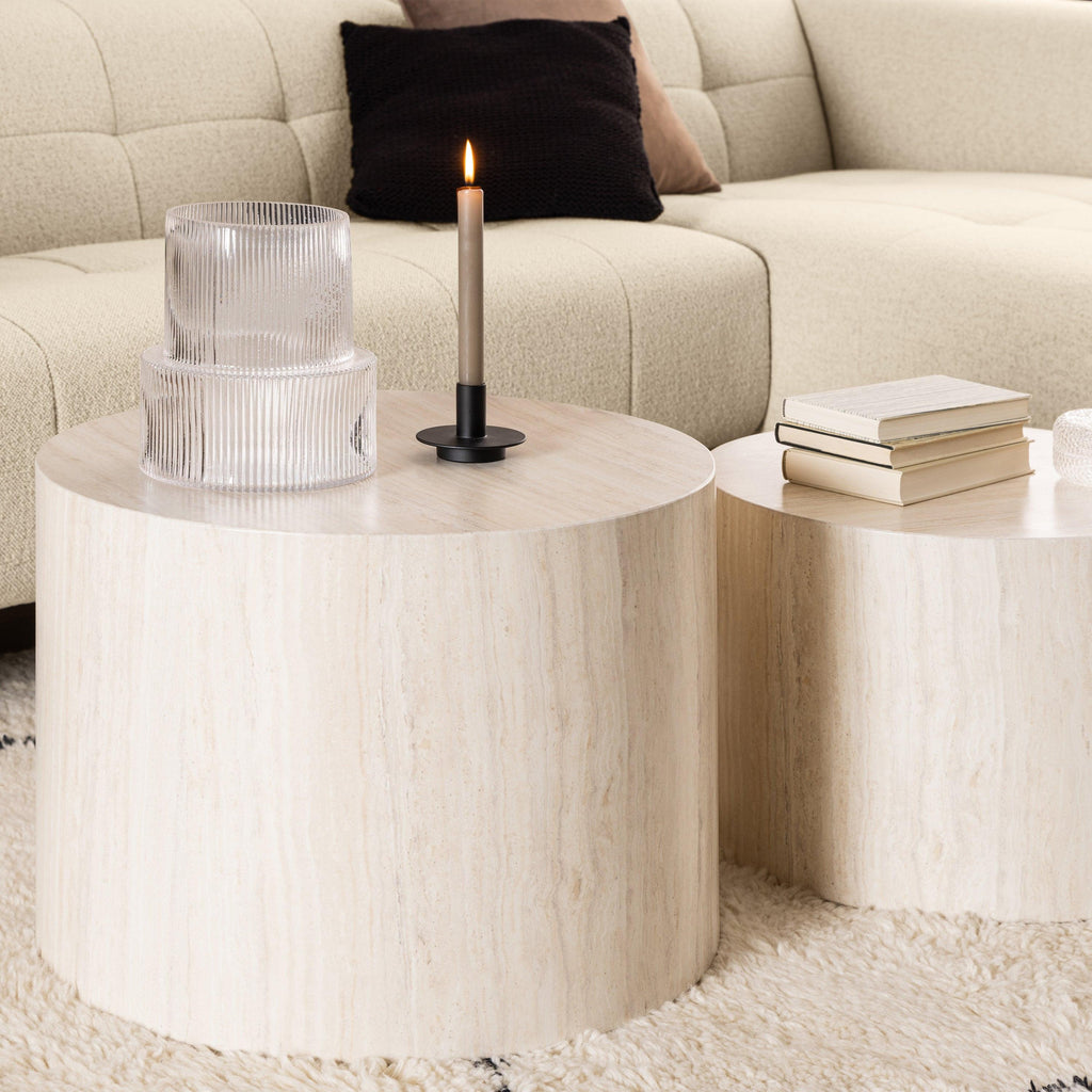 Dice Round Coffee Table Set in Light Travertine Effect - image 4