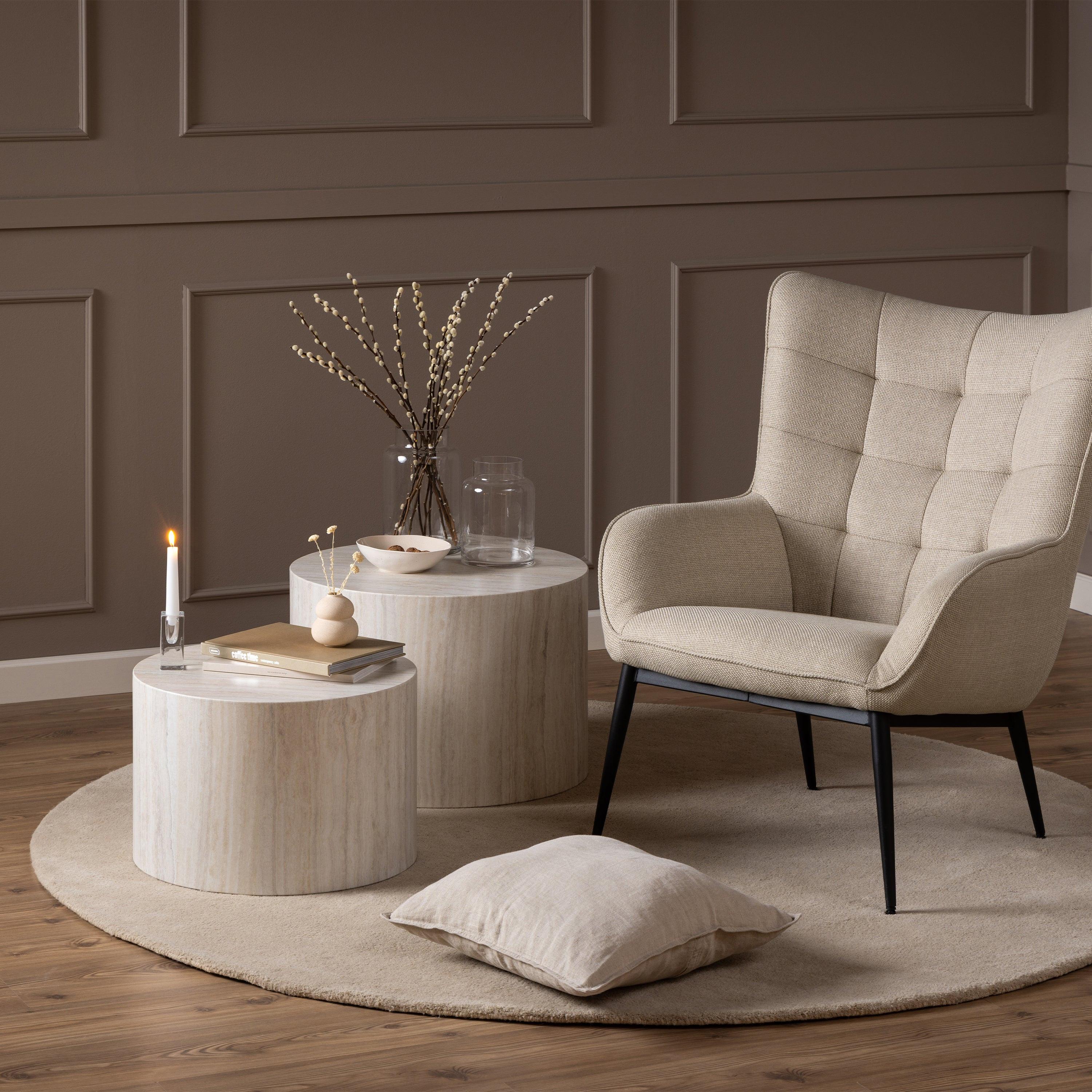 Dice Round Coffee Table Set in Light Travertine Effect - image 7