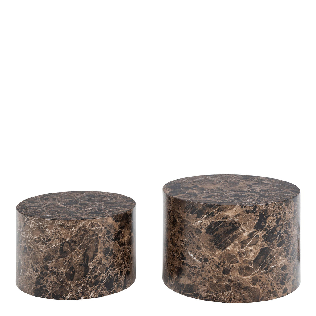 Dice Round Coffee Table Set of 2 in Brown Marble and Delhi Rough Paper - image 2