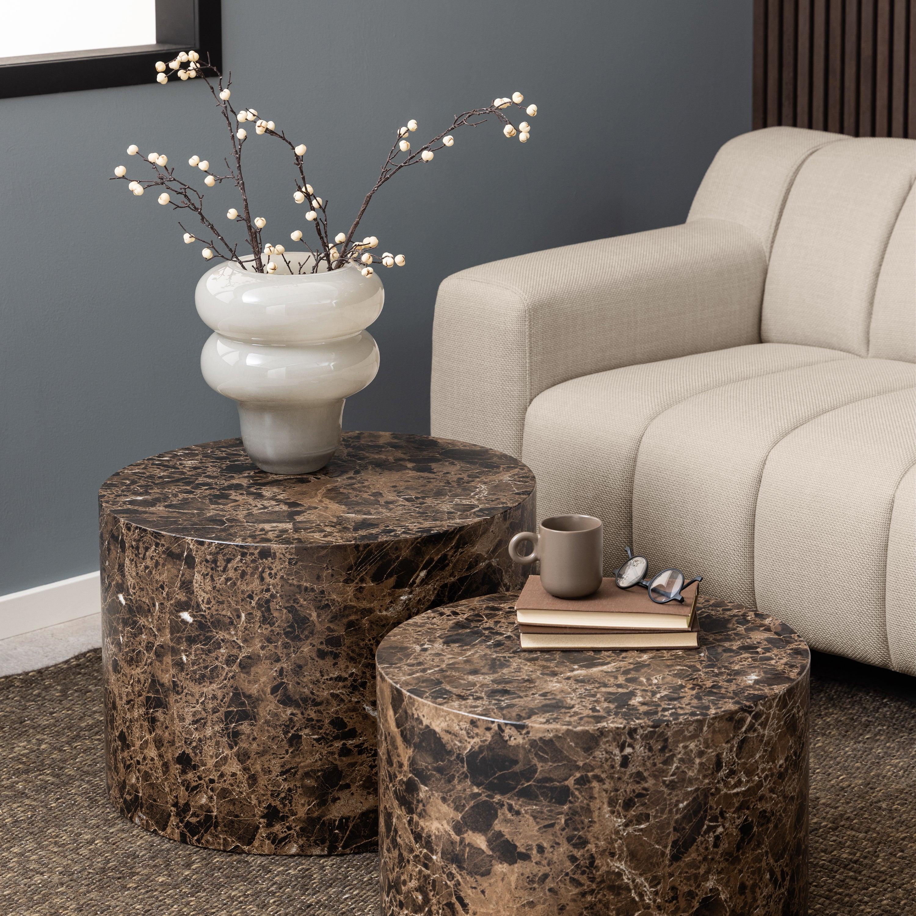 Dice Round Coffee Table Set of 2 in Brown Marble and Delhi Rough Paper - image 4