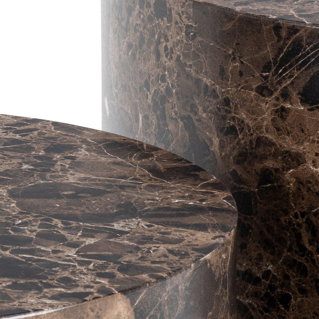 Dice Round Coffee Table Set of 2 in Brown Marble and Delhi Rough Paper - image 6