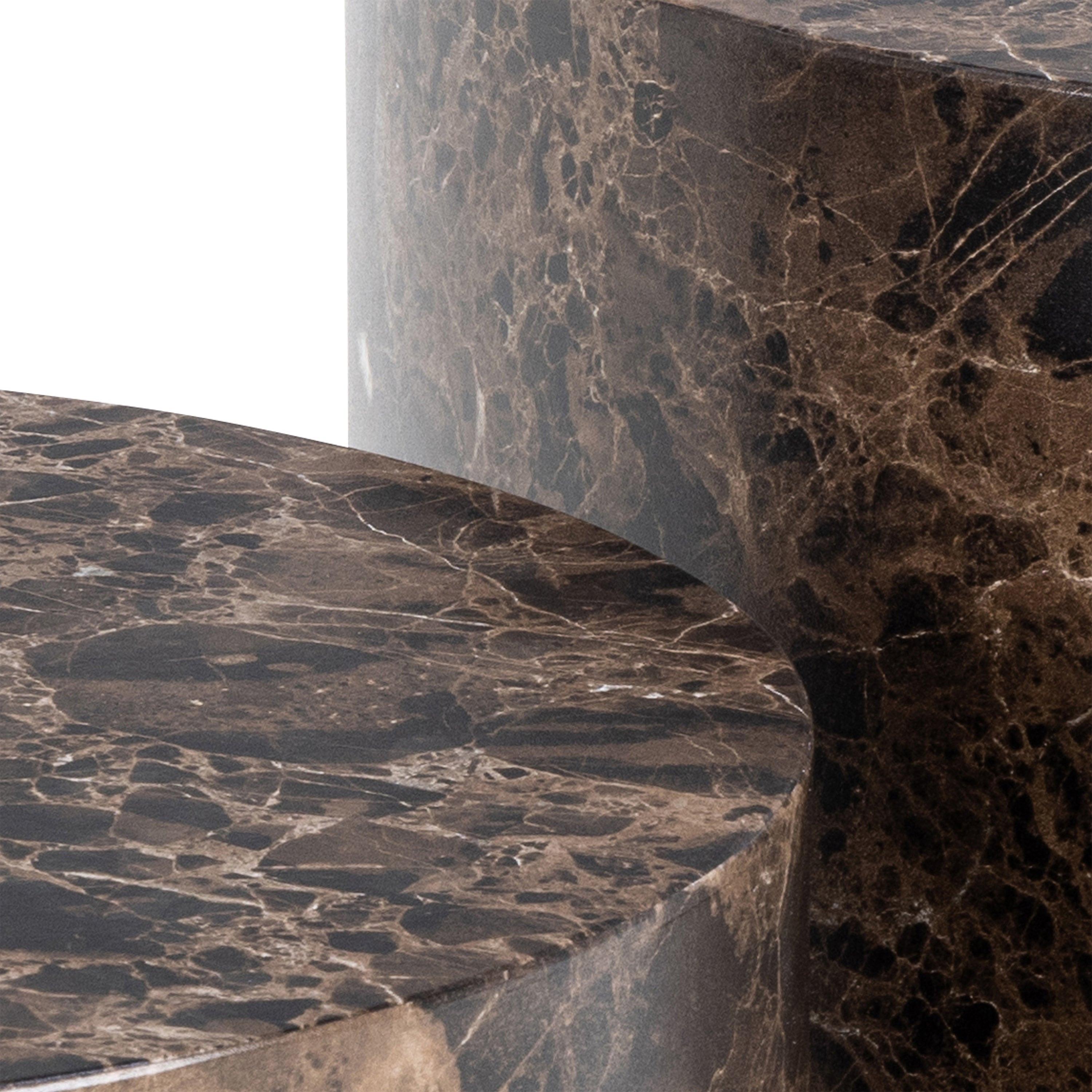 Dice Round Coffee Table Set of 2 in Brown Marble and Delhi Rough Paper - image 6