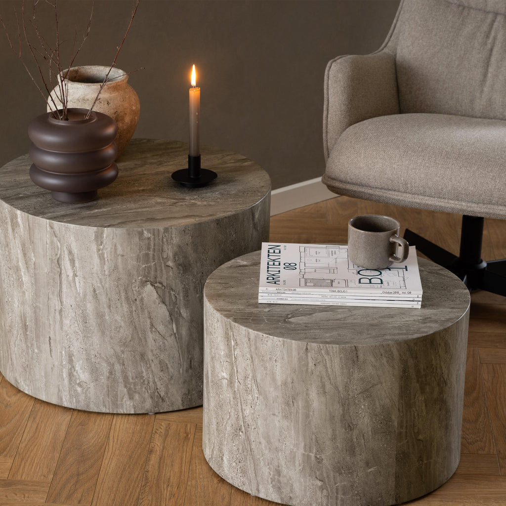 Dice Round Coffee Table Set in Grey Marble - image 4