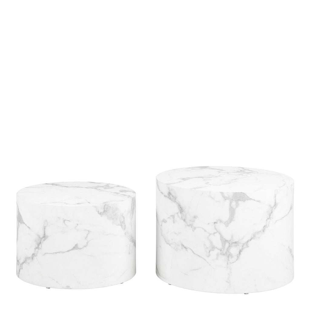 Dice Round Coffee Table Set of 2 in White Marble and Carrara Rough Paper - image 2
