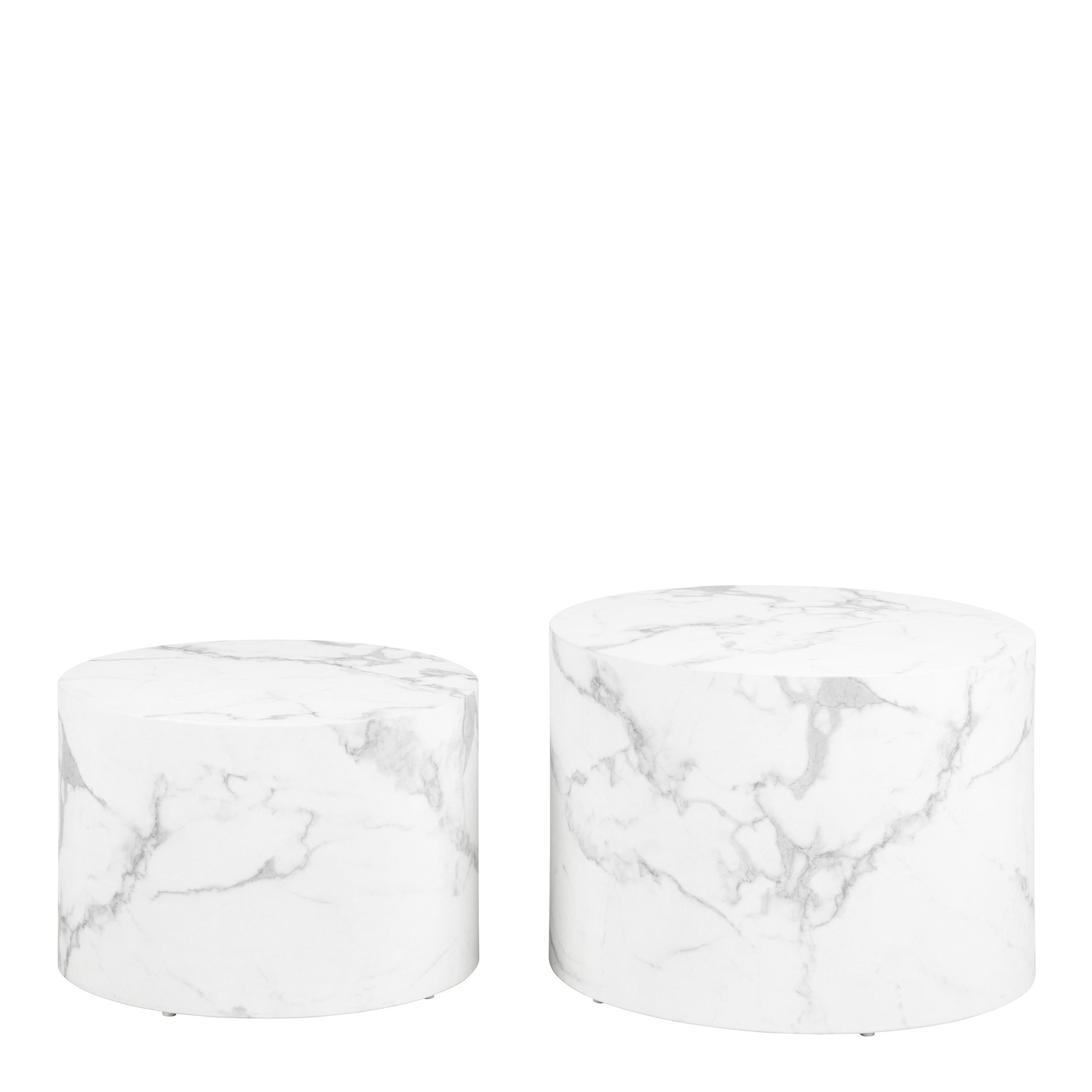 Dice Round Coffee Table Set of 2 in White Marble and Carrara Rough Paper - image 2