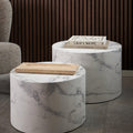 Dice Round Coffee Table Set of 2 in White Marble and Carrara Rough Paper - image 4