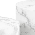 Dice Round Coffee Table Set of 2 in White Marble and Carrara Rough Paper - image 5