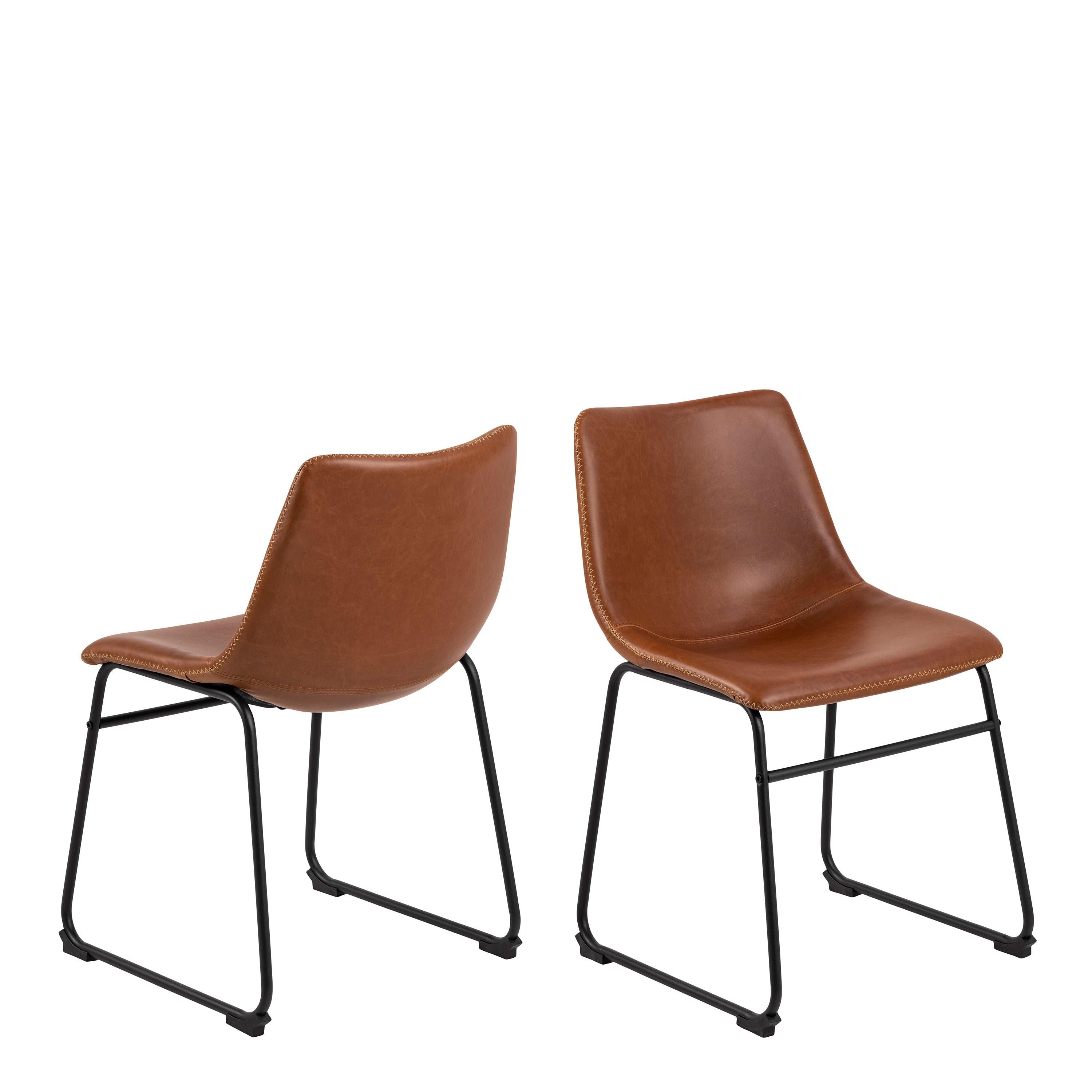 I_Oregon Dining Chair in Brown with Cream Stitching Set of 2.