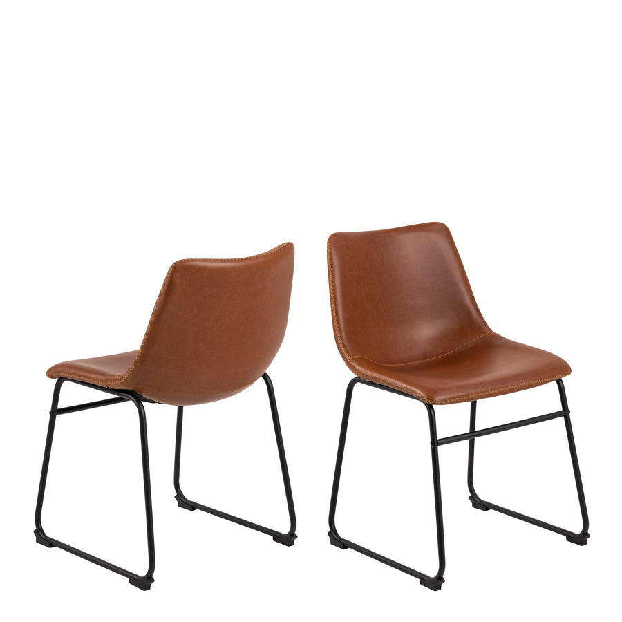 I_Oregon Dining Chair in Brown with Cream Stitching Set of 2.