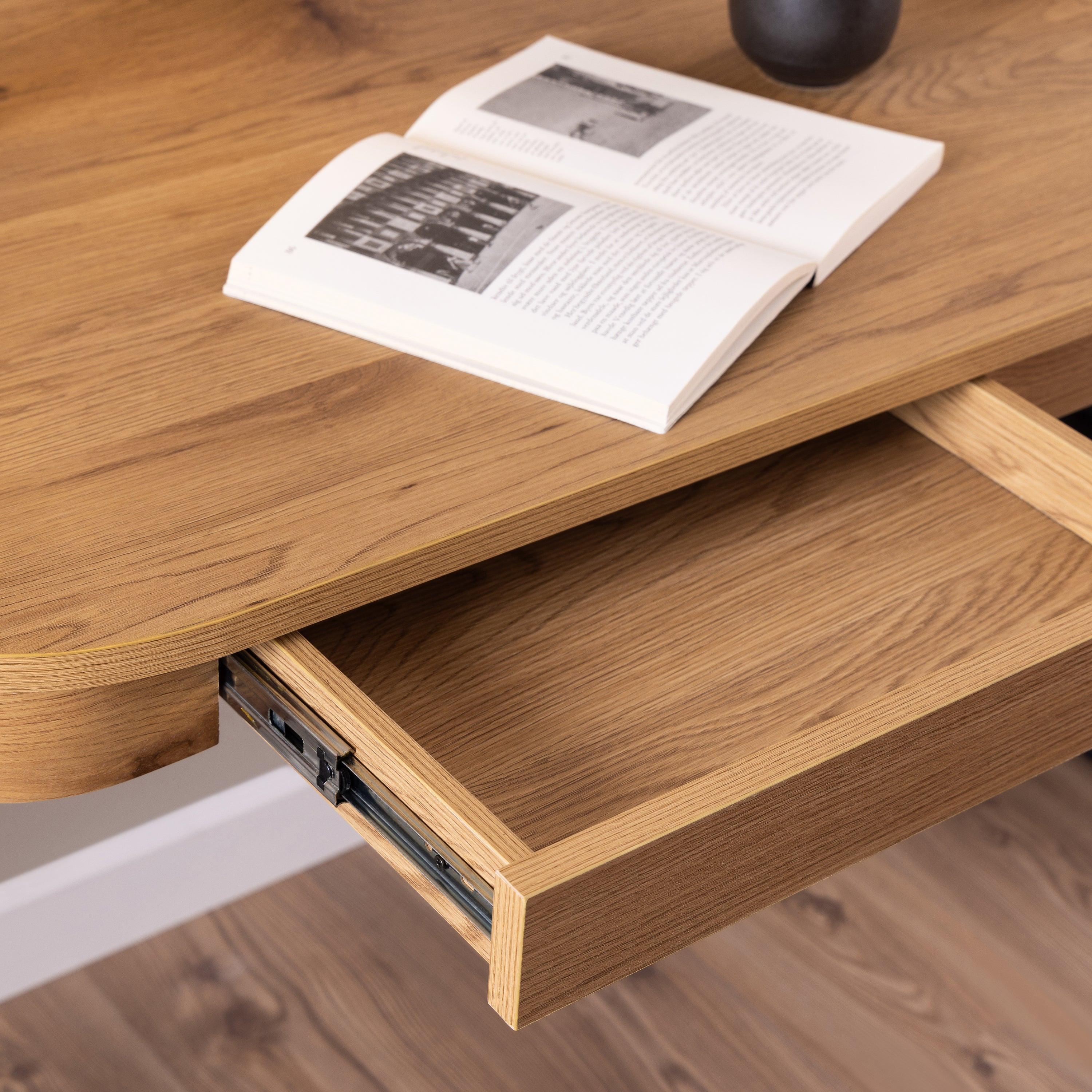 Blueton Office Desk with 2 Drawers in Black and Oak - image 7