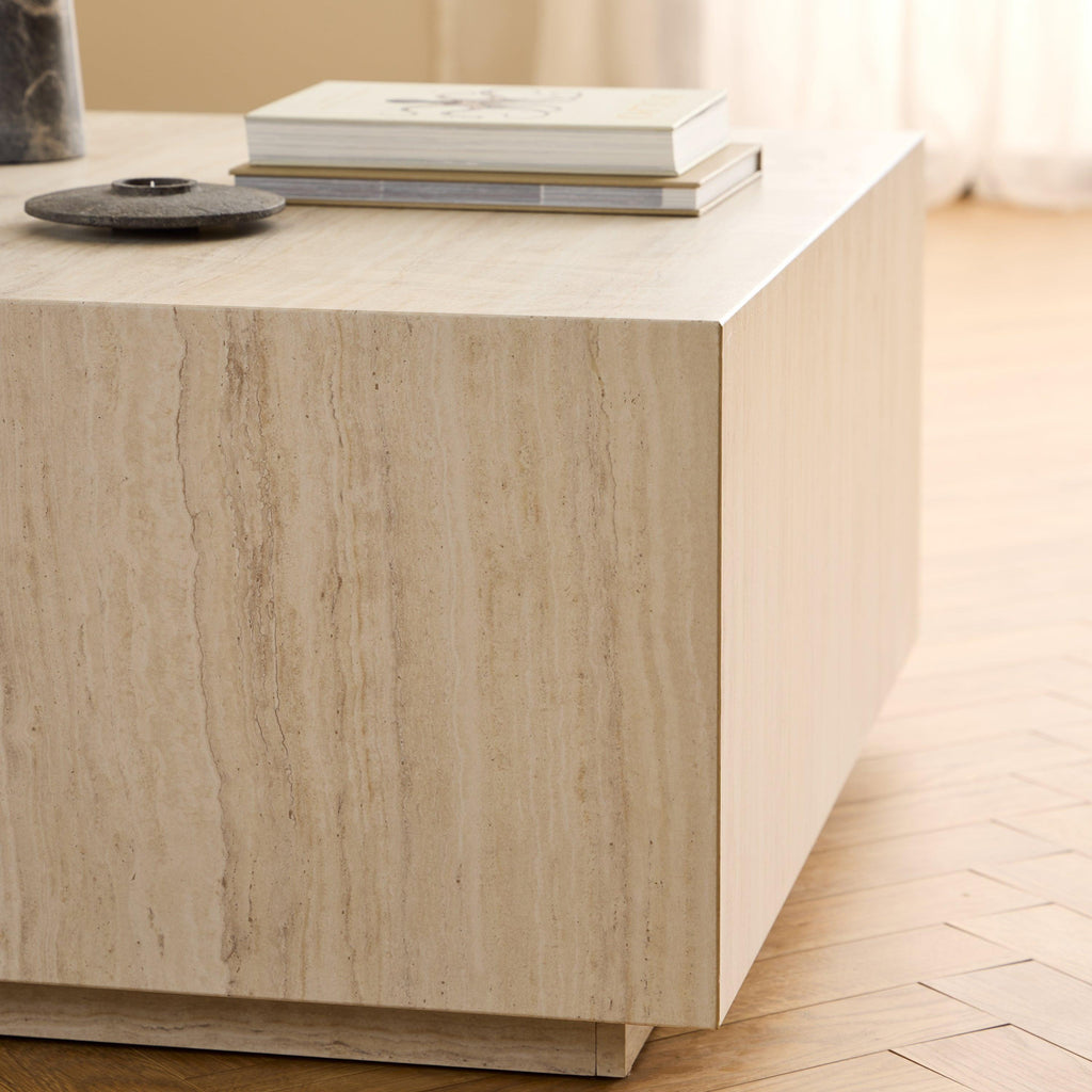 Dice Square Coffee Table in Light Travertine Effect 90x90x42cm - image 4