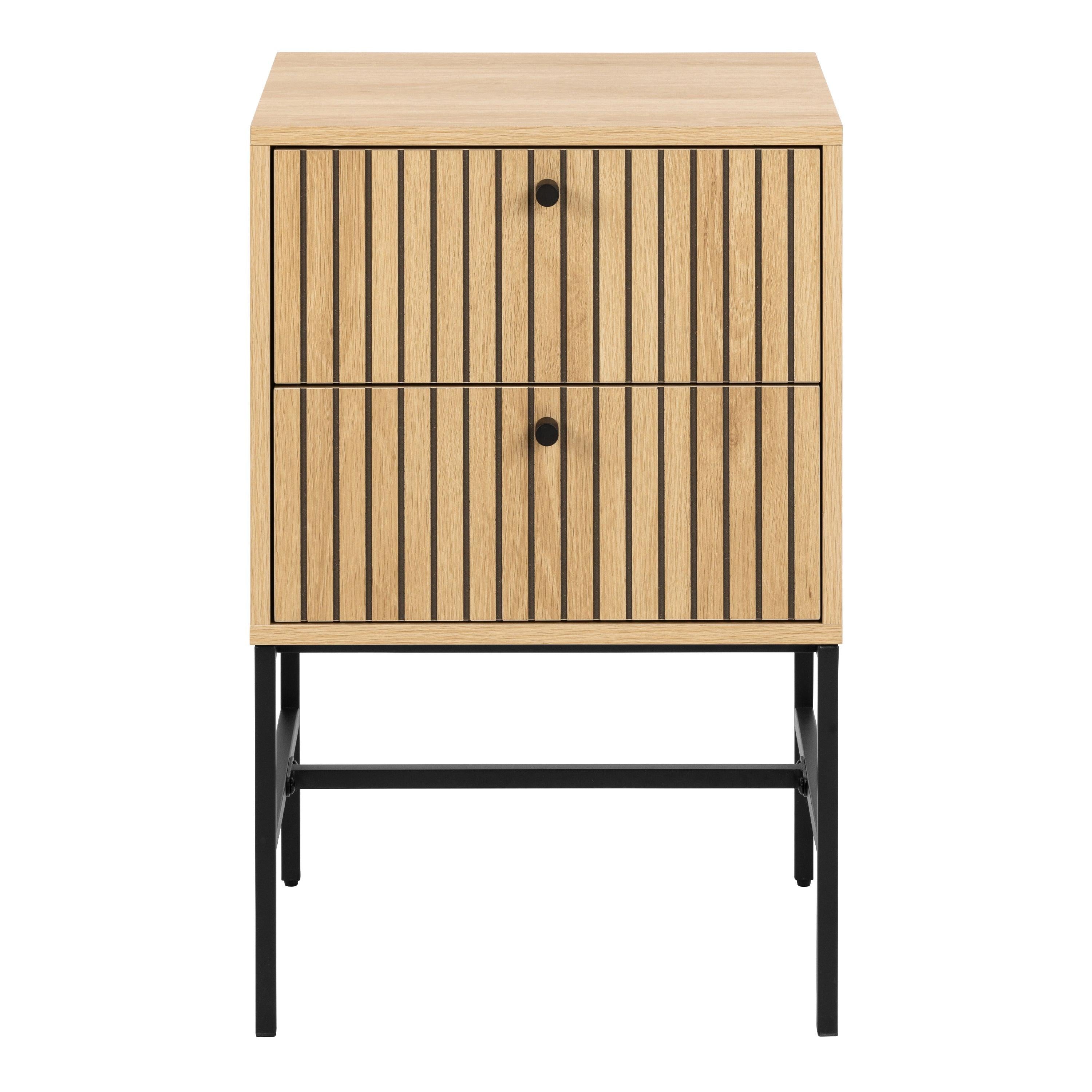 Albany 2 Drawer Bedside Table in Oak/Black Legs - image 2