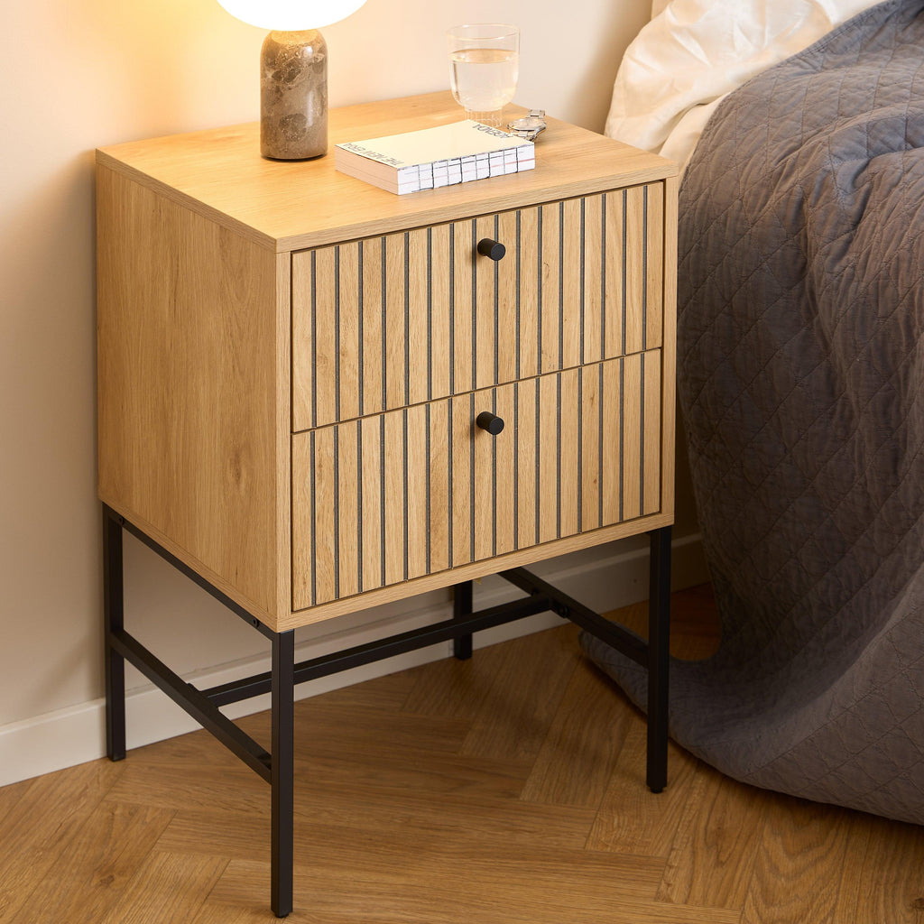Albany 2 Drawer Bedside Table in Oak/Black Legs - image 5