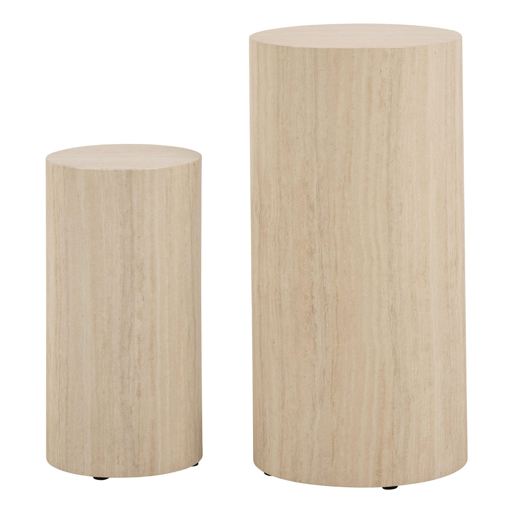 Dice Round Pedestal Set of 2 in Travertine Rough Paper - image 2