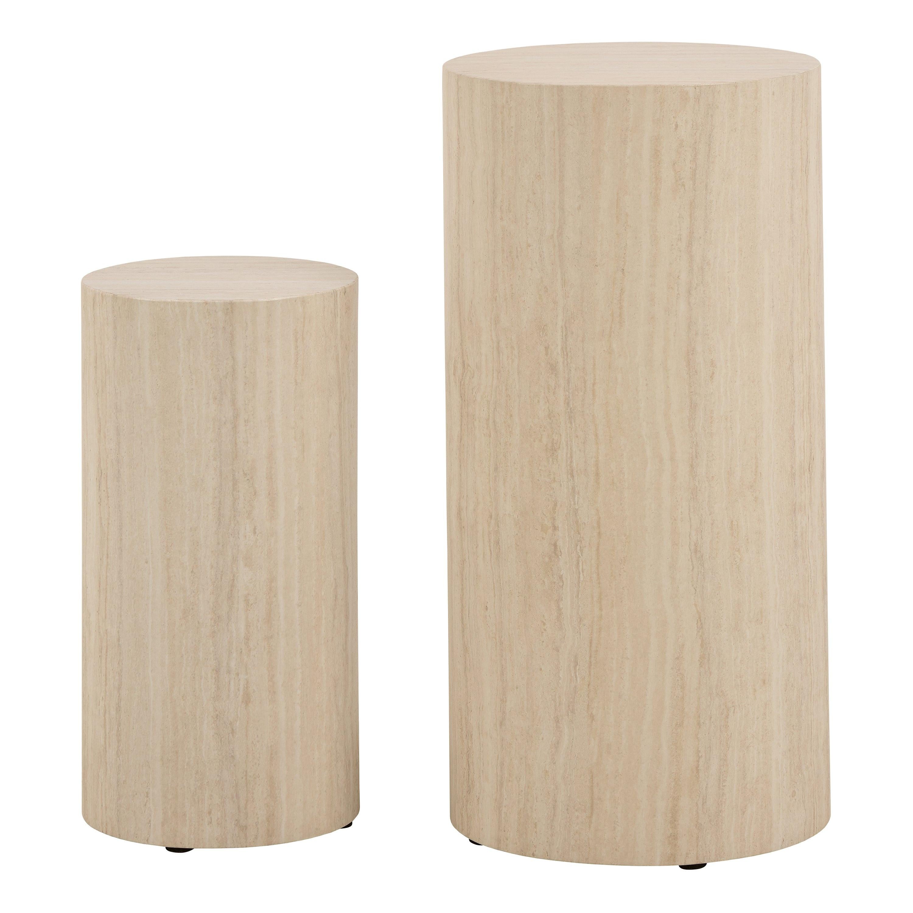 Dice Round Pedestal Set of 2 in Travertine Rough Paper - image 2