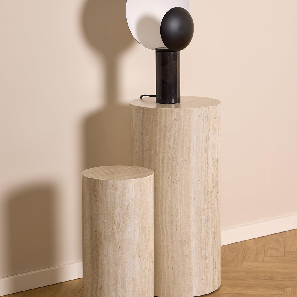 Dice Round Pedestal Set of 2 in Travertine Rough Paper - image 4