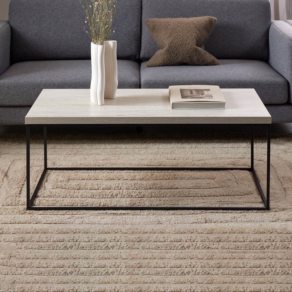 Barossa Coffee Table with Travertine Rough Paper Top & Black Powder Steel Base 110x55x45cm - image 3